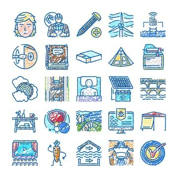 Hand drawing collection showing various industry technology elements イラスト素材