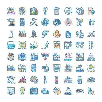 Hand drawing colored doodle icon collection on white background Stock Illustration