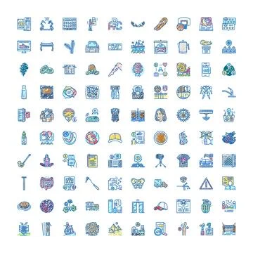 Hand drawing colored icons set for various concepts Stockillustratie