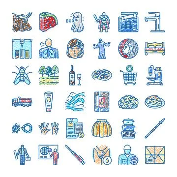 Hand drawing colored scribble icon set vector Stock Illustration