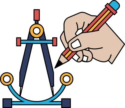 A hand is drawing a compass on a piece of paper Stock Illustration