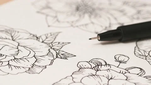 Hand drawing composition of wild flowers, artist inspiration Stock Footage 150170857