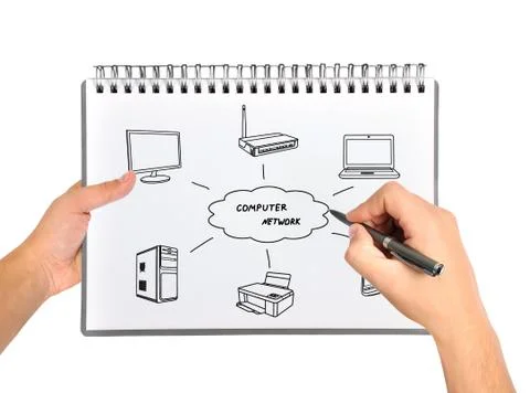 Hand drawing computer network Stock Photos
