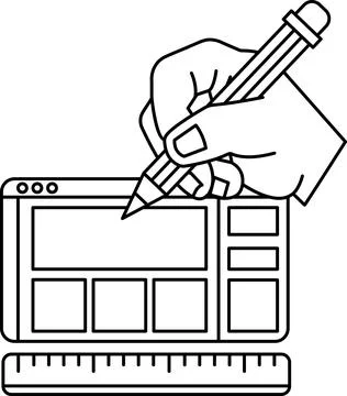 A hand is drawing on a computer screen with a pencil Illustrazione stock