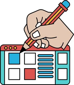 A hand is drawing on a computer screen with a pencil 库存插图