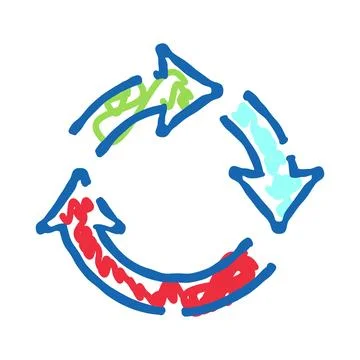 Hand drawing creating a colorful circular recycling arrows diagram 스톡 일러스트
