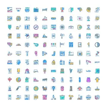 Hand drawing creating diverse colorful outline doodle icon set Illustrazione stock