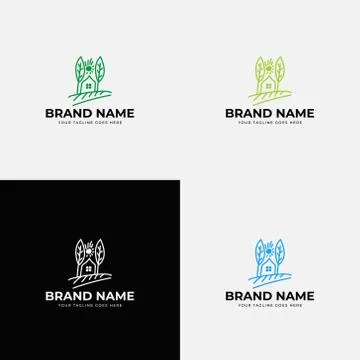 Hand drawing creative line simple greenhouse logo design vector template. Gre Stock Illustration