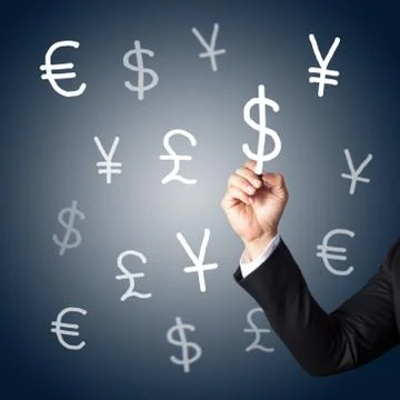 Hand drawing currency signs Stock Illustration