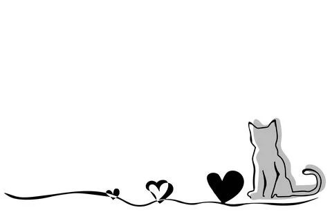 Hand drawing. Cute kitten border. Cat with heart isolated on white background Stock-Illustration