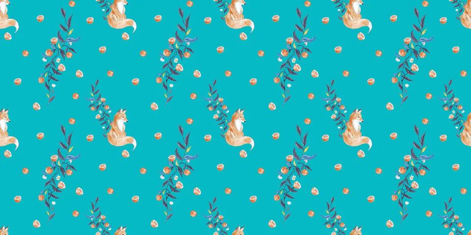 Hand drawing cute seamless pattern childrens with a fox Stock Illustration