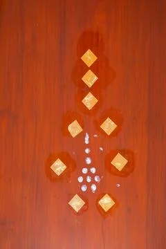 Hand Drawing Decorative Thai Style Symbol on Wooden Surface Stock Photos