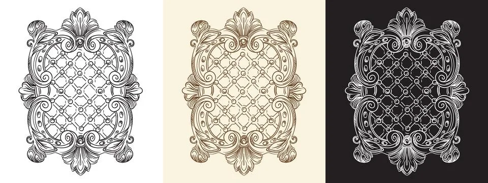 Hand drawing design element openwork lattice set illustration Stock Illustration
