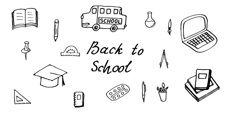 Hand drawing design elements on the theme of school and schoolchildren, doodl Stock Illustration