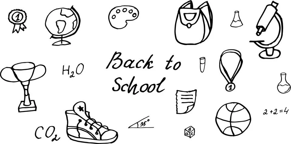 Hand drawing design elements on the theme of school and schoolchildren, doodl Stock Illustration
