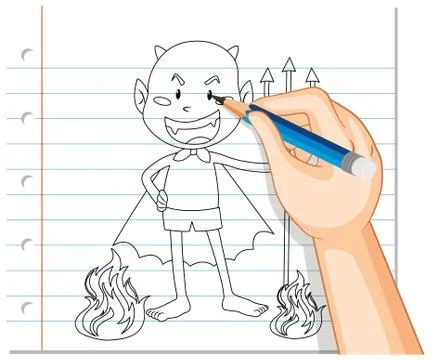 Hand drawing of devil cartoon outline Stock Illustration