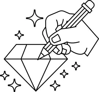 A hand is drawing a diamond with a pencil Stock Illustration