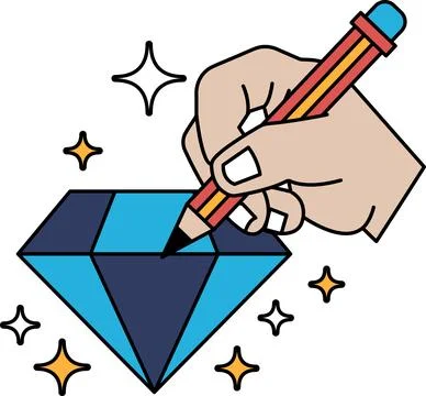 A hand is drawing a diamond with a pencil Stock Illustration
