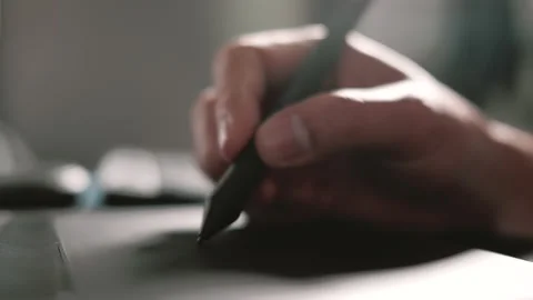 Hand drawing on a digital tablet with pencil Stock Footage 149582554