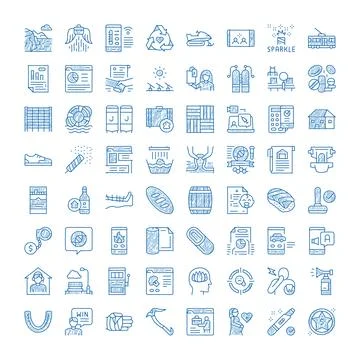 Hand drawing diverse concepts with blue doodle icons Ilustración de archivo