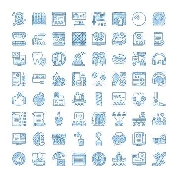 Hand drawing diverse concepts outline doodle icons set Stock Illustration