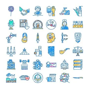 Hand drawing diverse concepts vector doodle icons set Stock Illustration