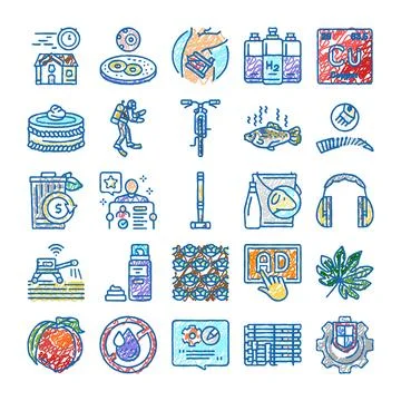 Hand drawing diverse everyday objects and technology icons 库存插图