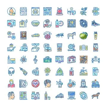 Hand drawing diverse icon set collection in sketch style Stock Illustration