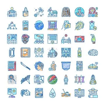 Hand drawing diverse icon set with scribble effect Stock Illustration