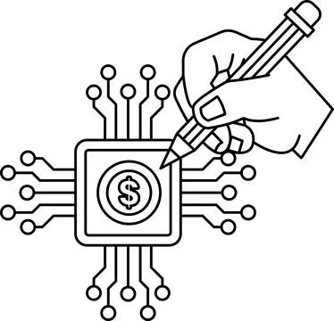 A hand is drawing a dollar sign on a computer chip 스톡 일러스트