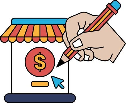 A hand is drawing a dollar sign on a white background Illustrazione stock