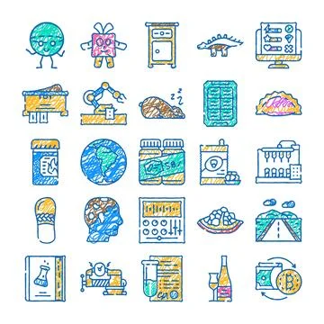 Hand drawing doodle collection modern business technology art Stock Illustration