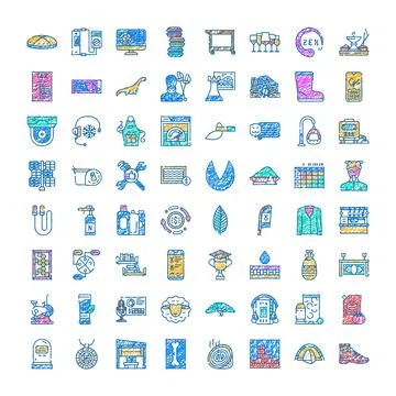 Hand drawing doodle icon set business technology concepts Stock Illustration