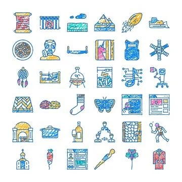 Hand drawing doodle icon set collection Stock Illustration
