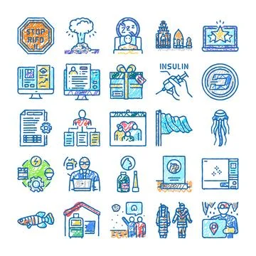 Hand drawing doodle icon set vector collection Stock Illustration