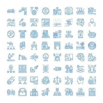 Hand drawing doodle icons collection depicting various concepts Stock Illustration