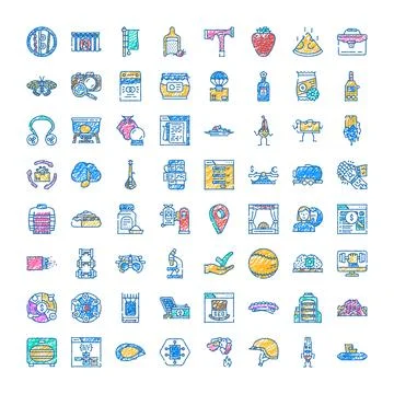 Hand drawing doodle icons collection illustrating various concepts Stock Illustration