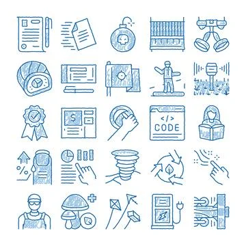 Hand drawing doodle icons exploring diverse concepts Stock-Illustration