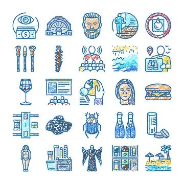 Hand drawing doodle icons exploring diverse concepts Stock Illustration