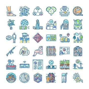 Hand drawing doodle icons exploring diverse concepts Stock Illustration