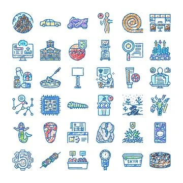 Hand drawing doodle icons exploring various concepts collection Stock Illustration