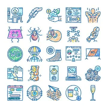 Hand drawing doodle icons exploring diverse concepts collection Stock Illustration