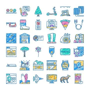 Hand drawing doodle icons set with various concepts Stock Illustration