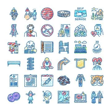 Hand drawing doodle icons set representing various concepts Stock Illustration