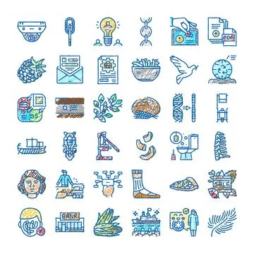 Hand drawing doodle icons set with various concepts Stock Illustration