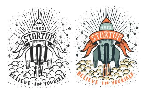 	Hand drawing doodle launching rocket. Stock-Illustration