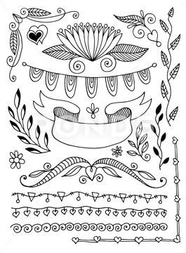 Hand drawing doodle page decoration, set of vintage elements Stock Illustration