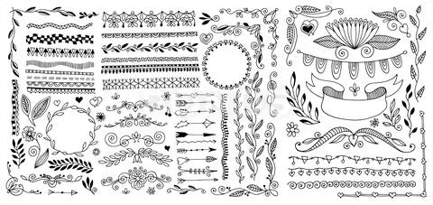 Hand drawing doodle page decoration, set of vintage elements Stock Illustration