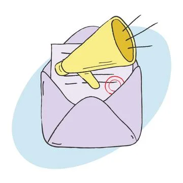 Hand drawing doodle style envelope and megaphone Illustrazione stock