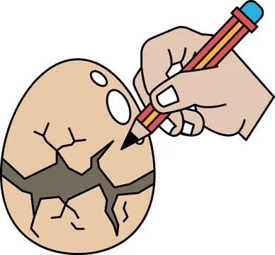 A hand is drawing on an egg with a pencil Stock Illustration